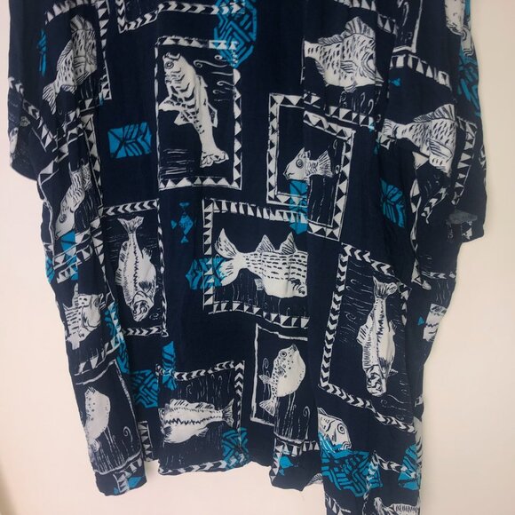 King Size Dark Blue & White with Fish Logo Men's Shirt 5XL - Picture 6 of 9